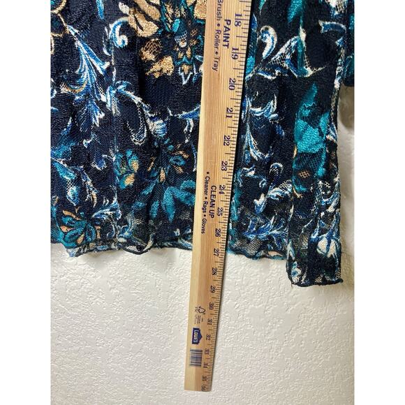 Vintage Y2K 90s Only Nine Lace Top 3/4 Sleeve Floral Blue Womens 1X Stretchy - Picture 7 of 9